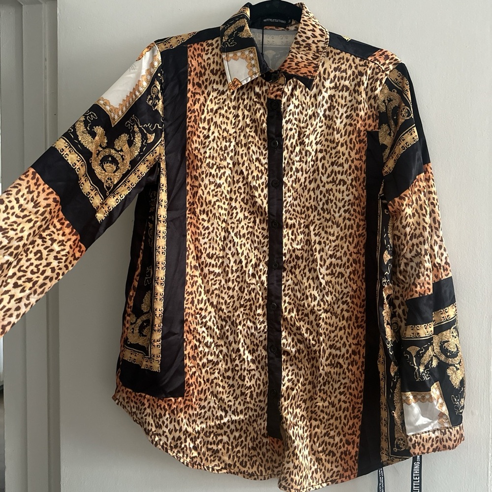 PrettyLittleThing Black and Gold Patterned Men's Shirt